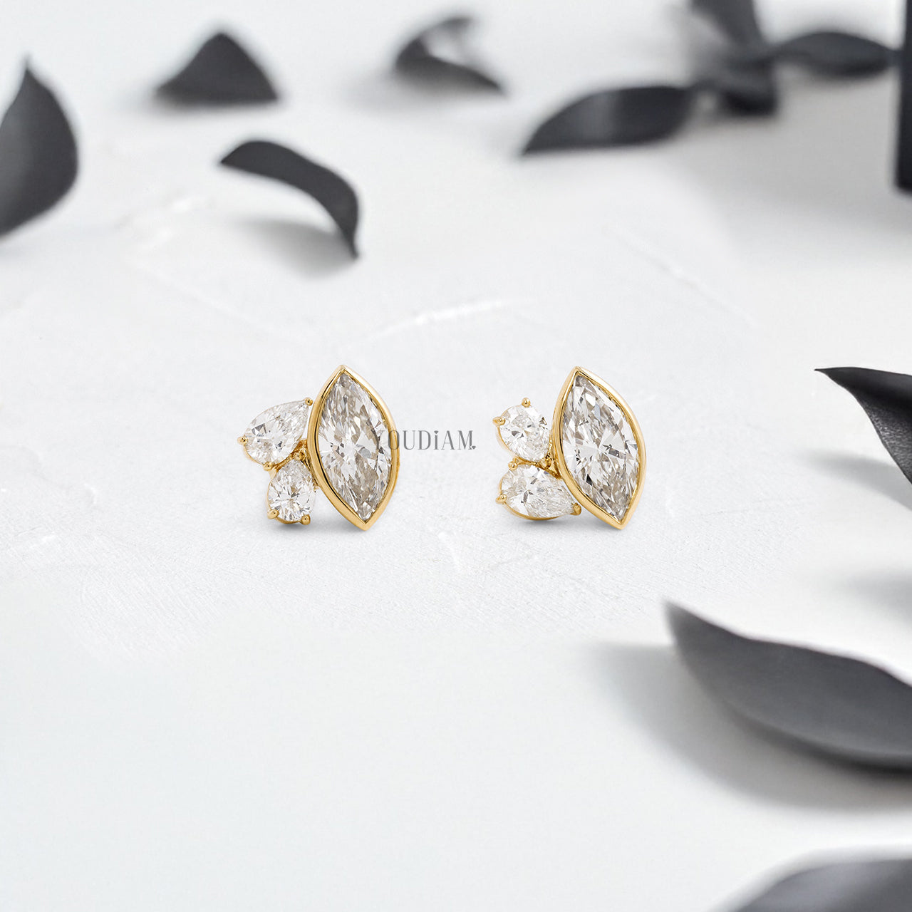 Marquise Cut Lab Diamond Studs with Two Accented Pear Diamonds - YDJLE59
