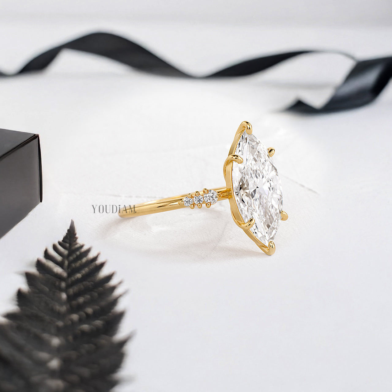 Marquise Lab Diamond in Six Prongs with Six Accented Diamond Ring - YDJLR199