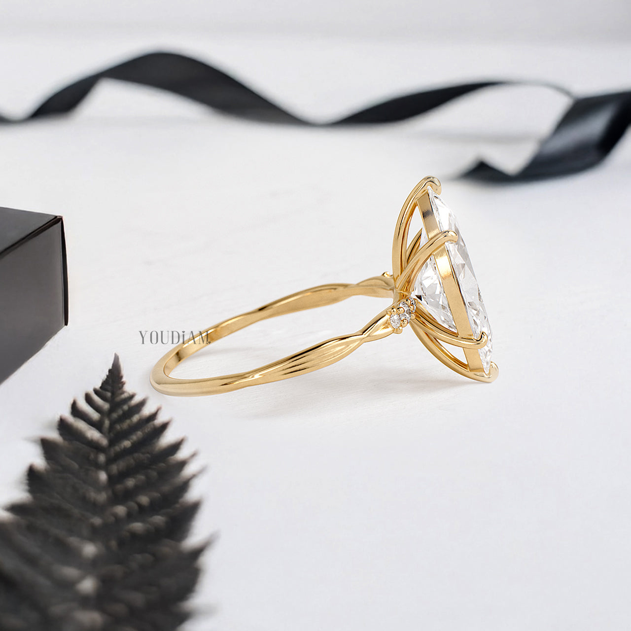 Marquise Lab Diamond on Twist Style Band Ring - YDJLR183
