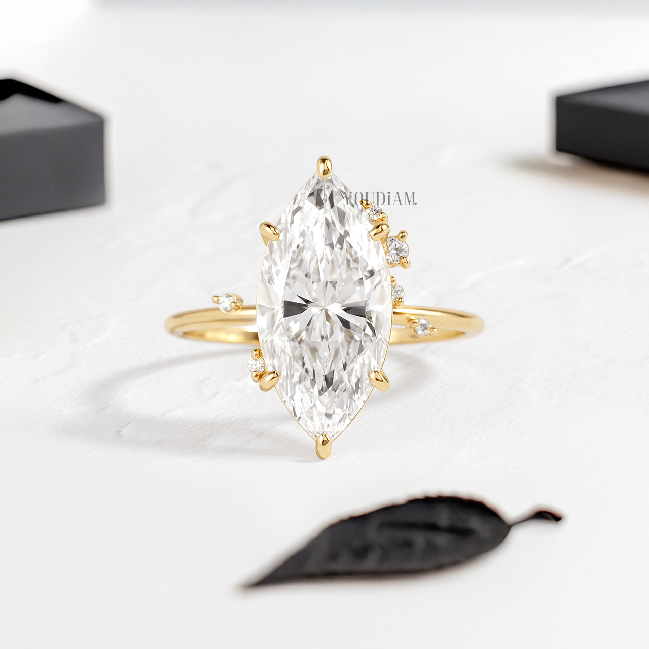 Marquise Lab Diamond with Scattered Accent Diamonds Ring - YDJLR141