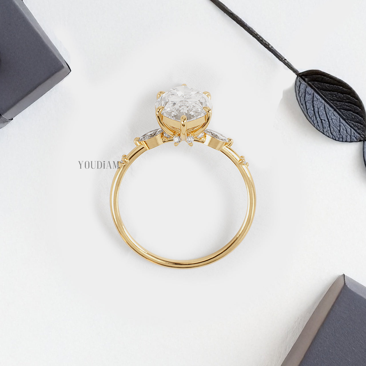 Marquise Lab Diamond with Tiny Accented Diamonds Ring - YDJLR167