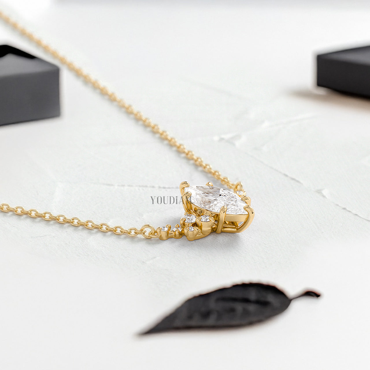 Marquise Lab Diamond Pendant with Accent Diamonds and Anchor Chain - YDJLP32