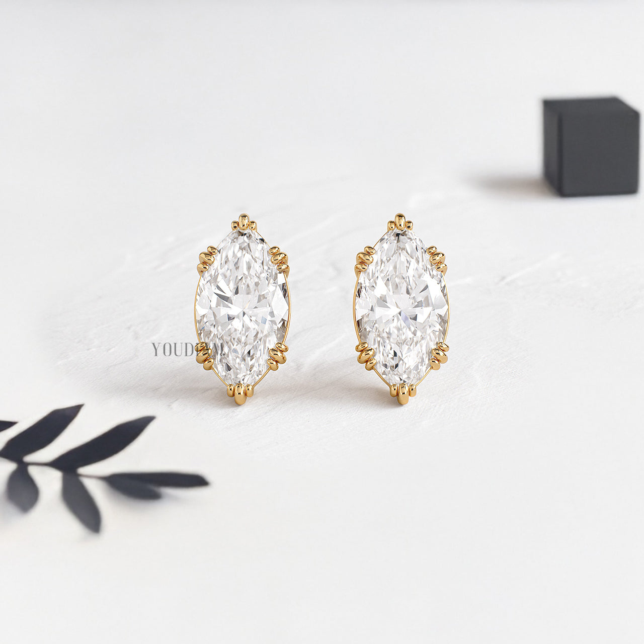 Marquise Lab Diamond Studs in Trio-Prongs - YDJLE32