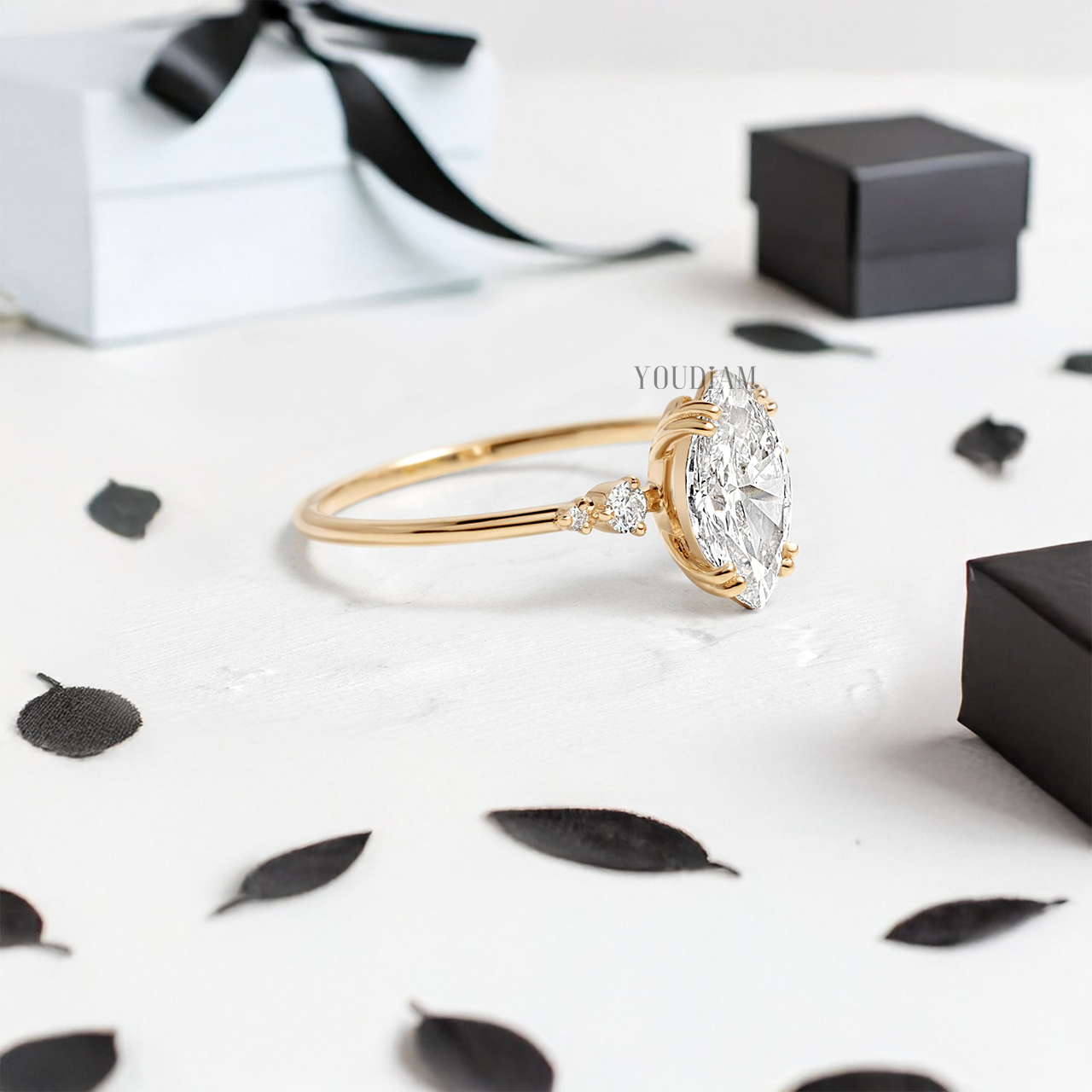 Marquise Lab Diamond with Side Diamonds Ring - YDJLR103