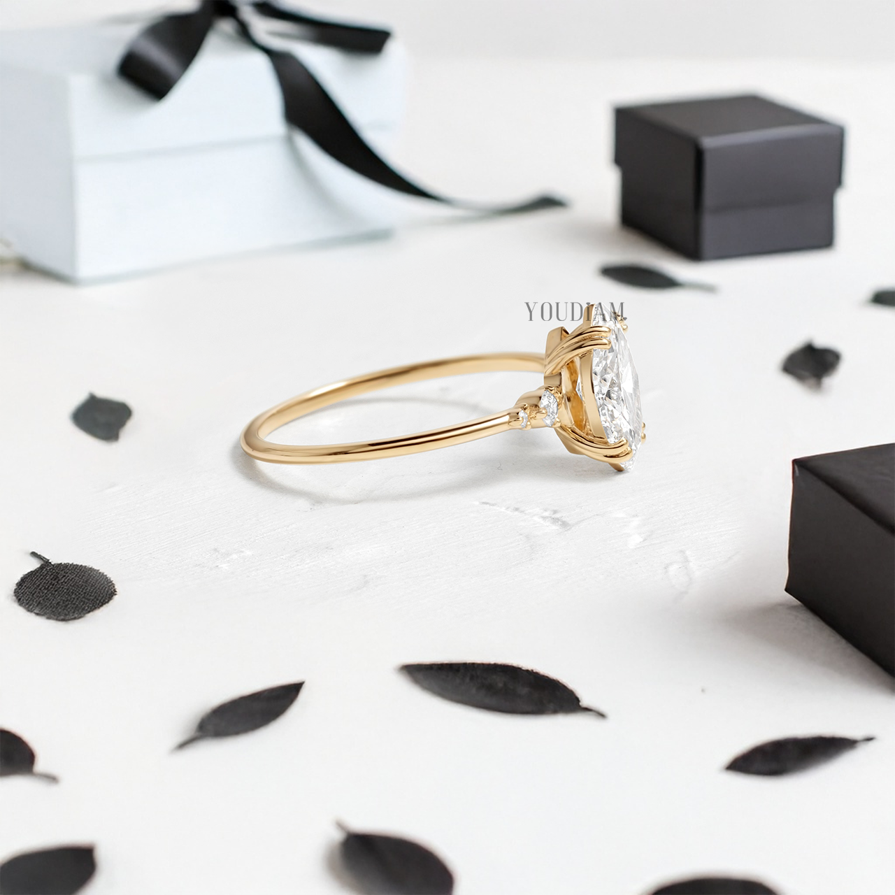 Marquise Lab Diamond with Side Diamonds Ring - YDJLR103