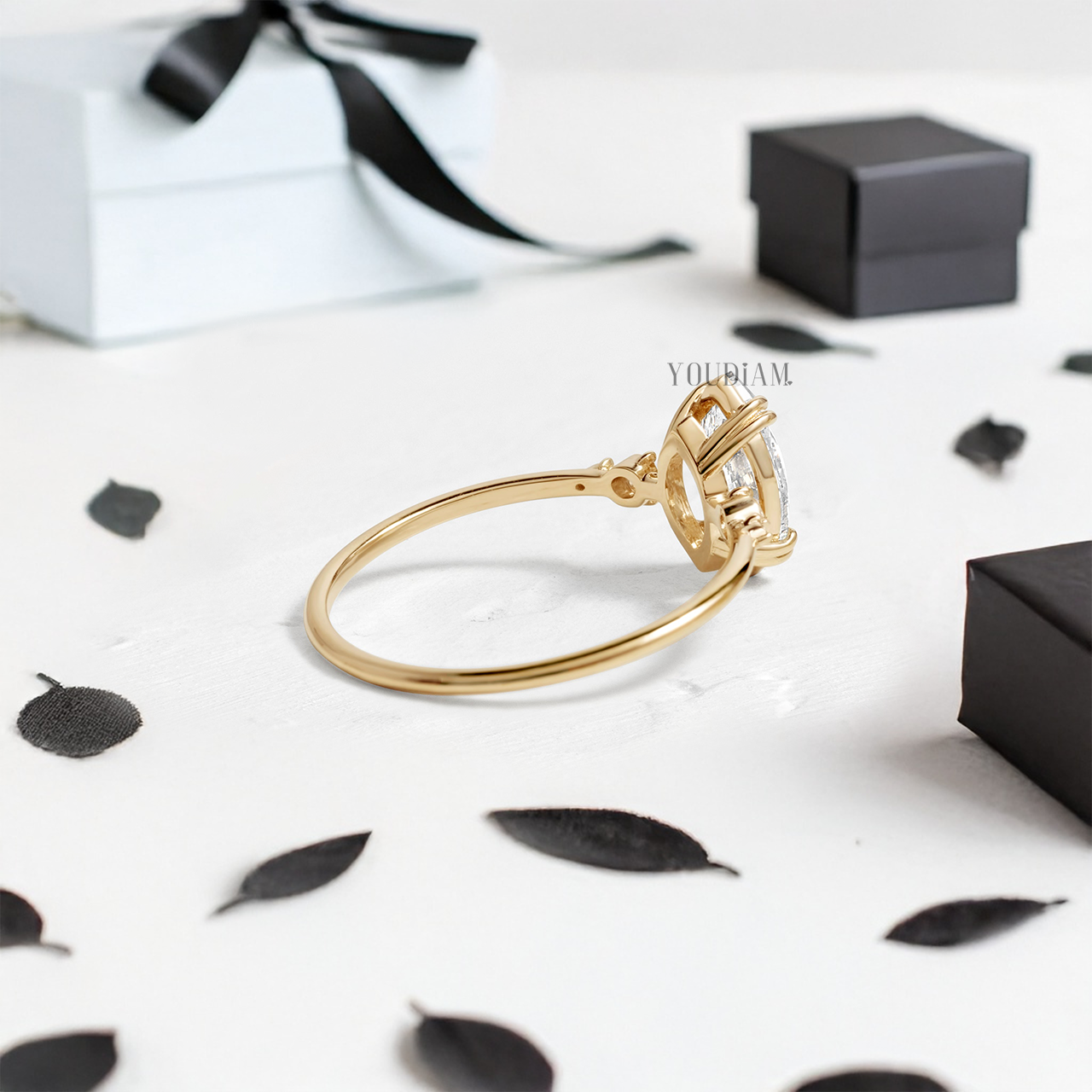 Marquise Lab Diamond with Side Diamonds Ring - YDJLR103