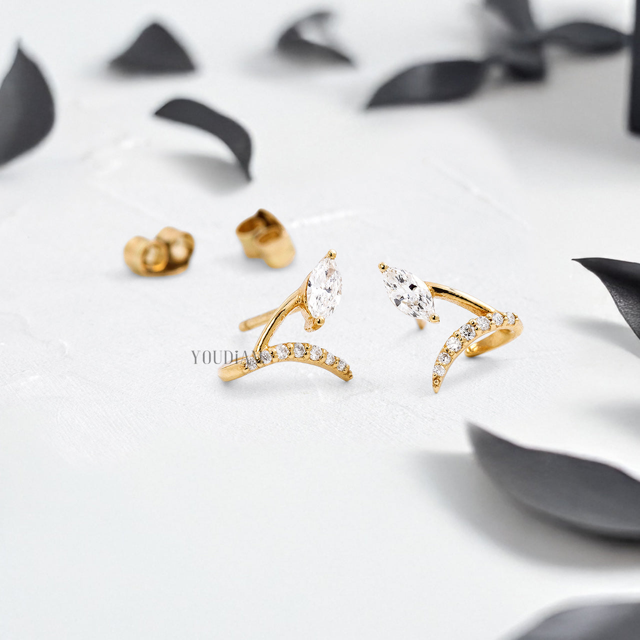 Marquise Studs with Pave Lab Diamonds Earrings - YDJLE67