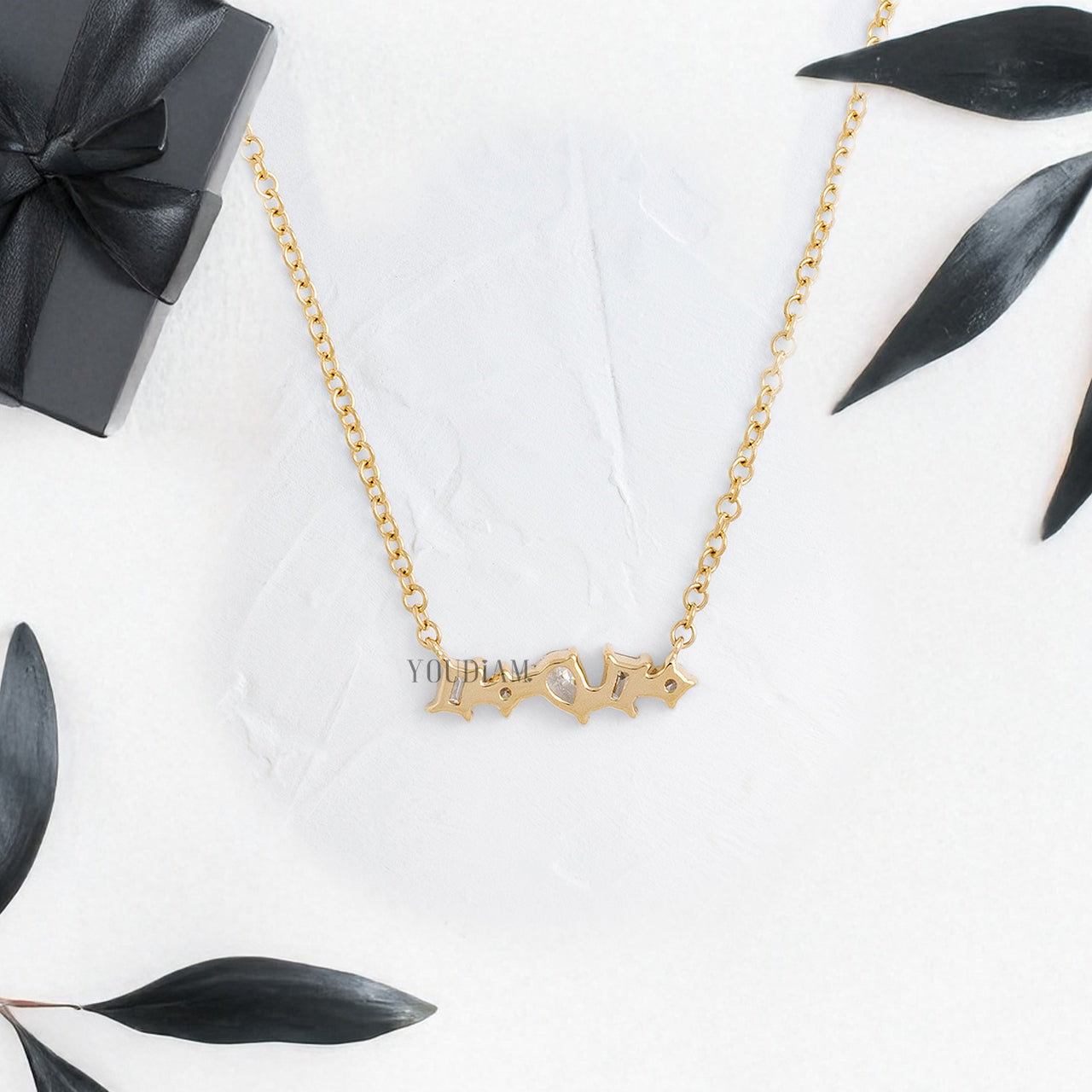 Mix Cut Lab Diamonds in Mini Bar Pendant and Anchor Chain - YDJLP63