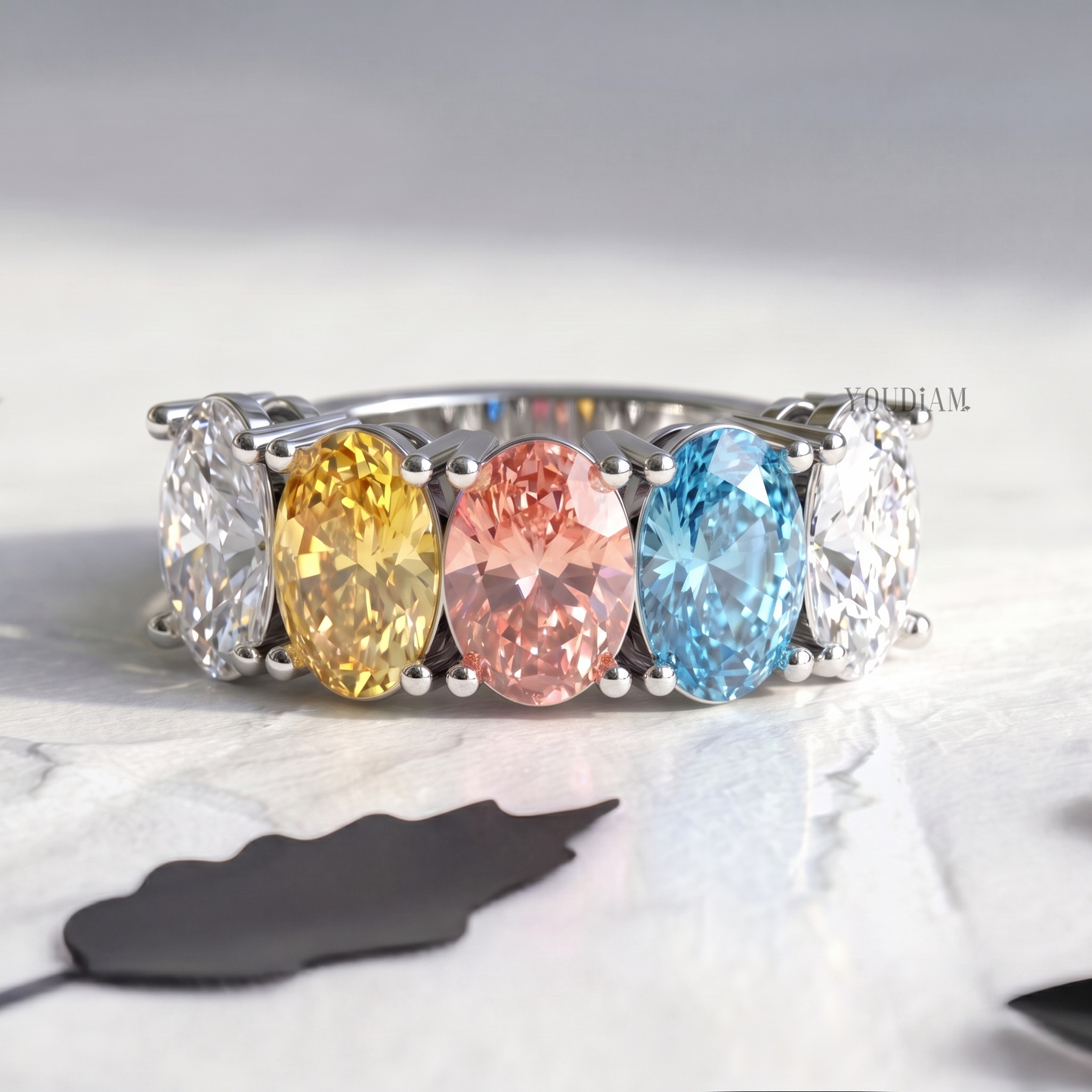 Multi Color Five Oval Lab Diamonds Ring - YDCJR08