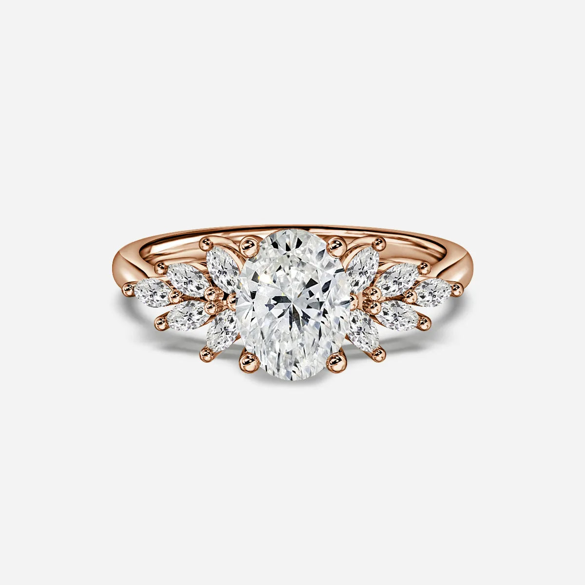 Oval Cluster With Marquise Trilogy Engagement Ring