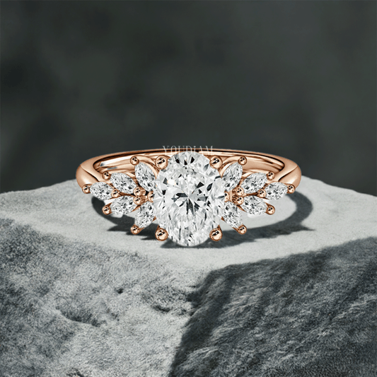 Oval Cluster With Marquise Trilogy Engagement Ring