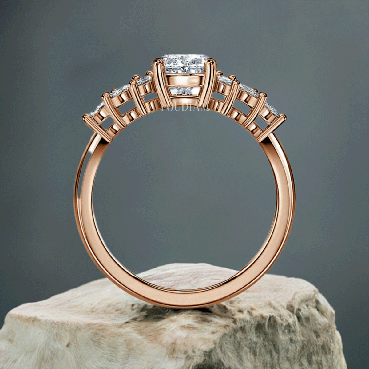 Oval Cluster With Marquise Trilogy Engagement Ring