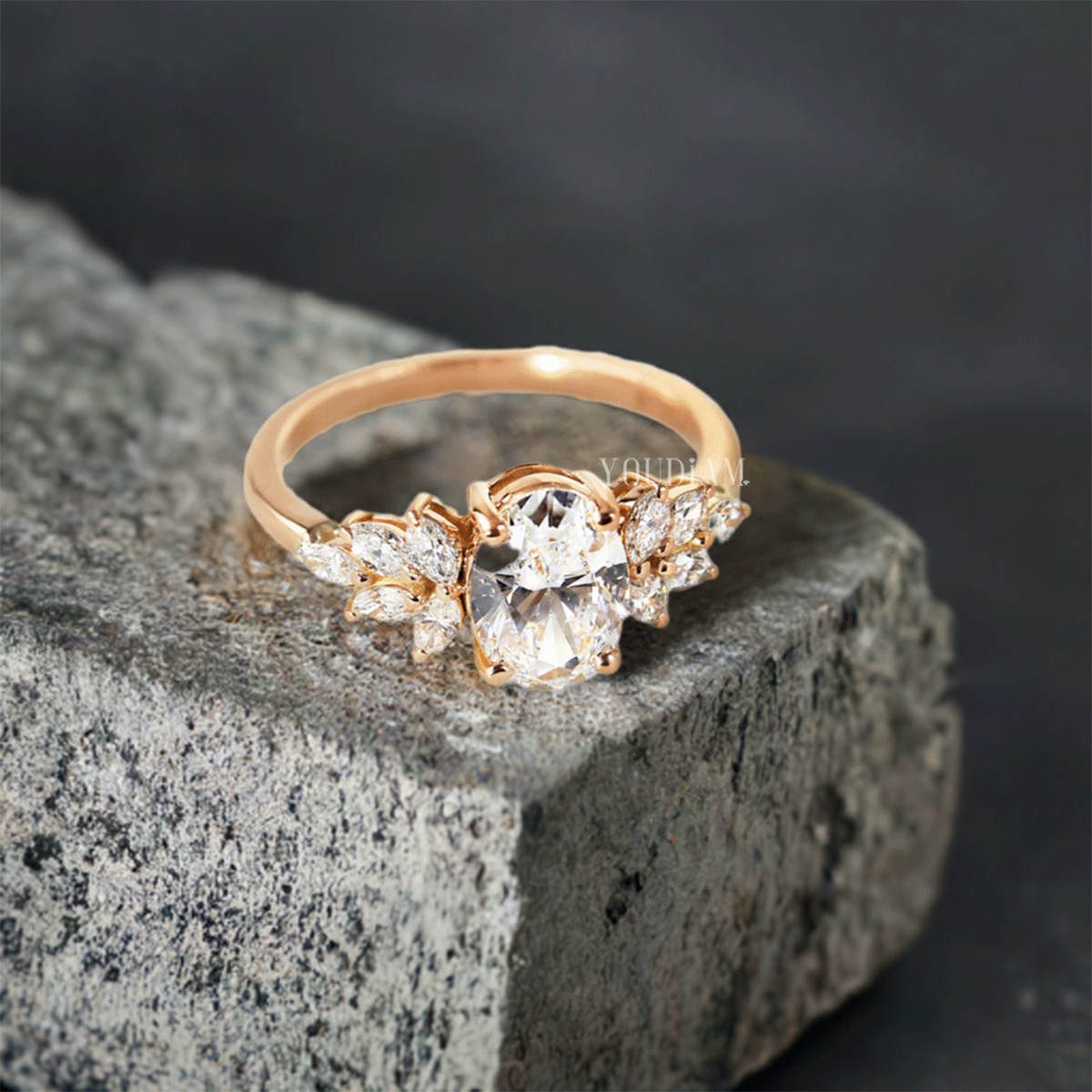 Oval Cluster With Marquise Trilogy Engagement Ring