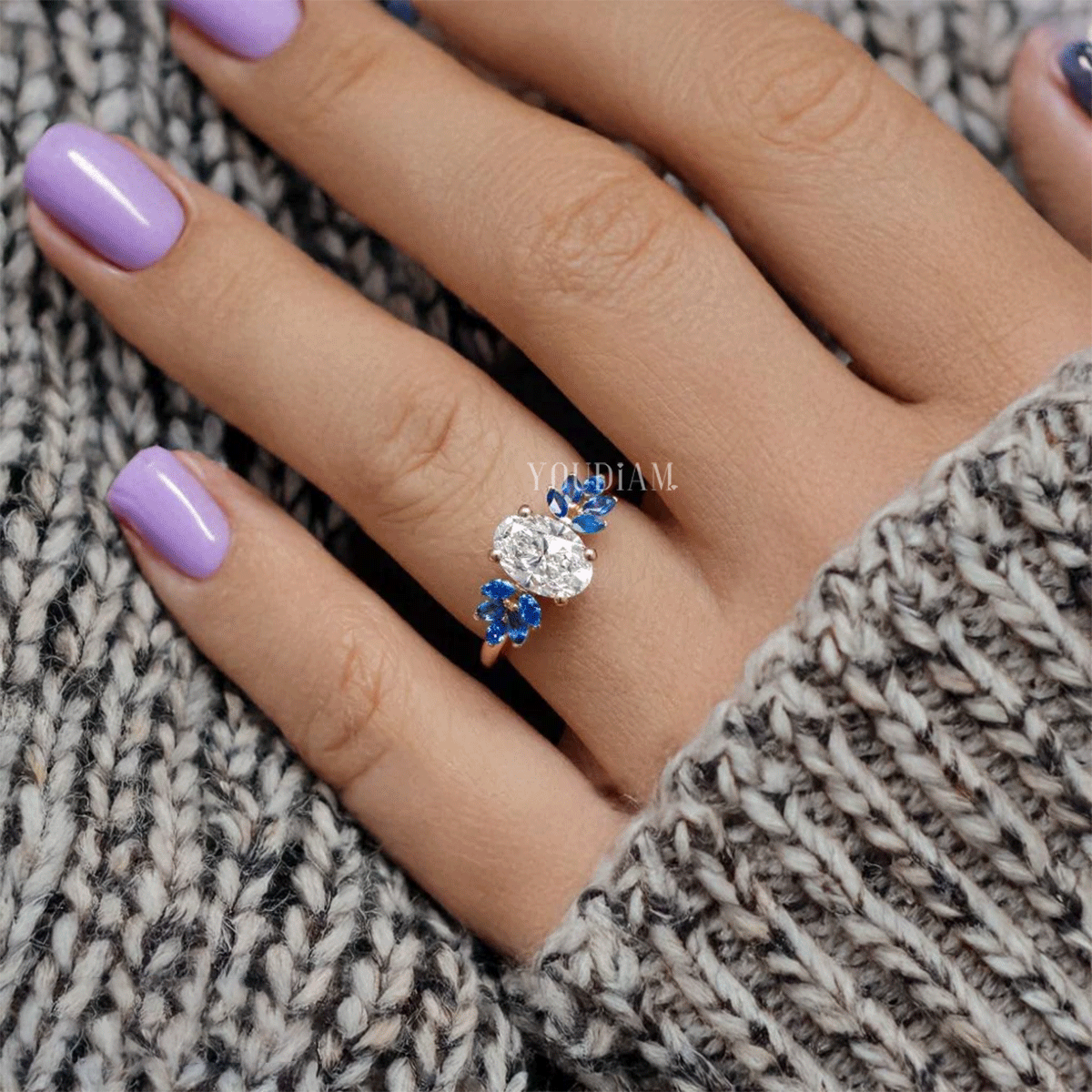 Oval Cluster With Marquise Trilogy Engagement Ring