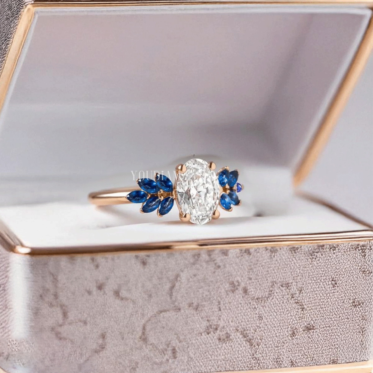 Oval Cluster With Marquise Trilogy Engagement Ring