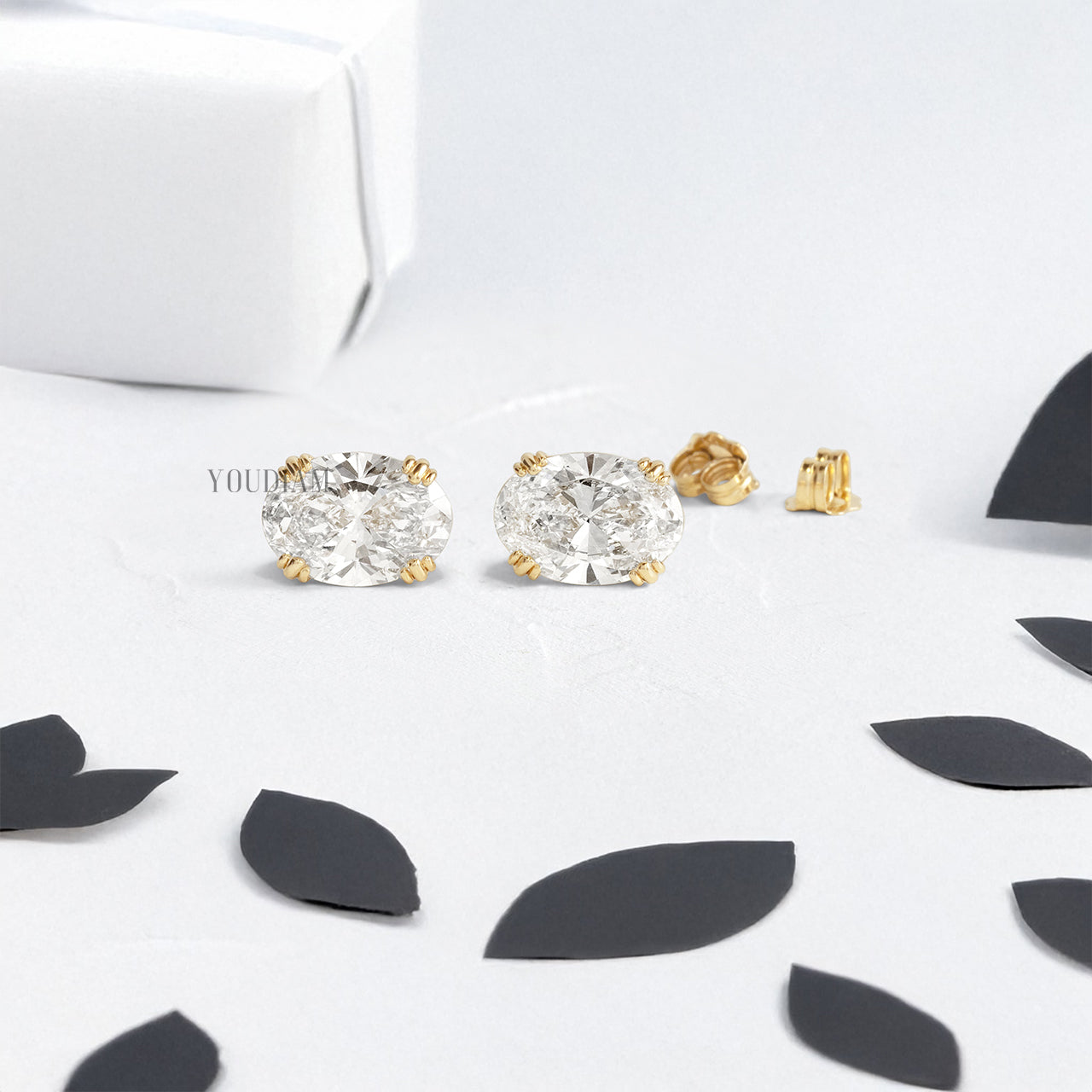 Oval Lab Diamond Studs in Trio-Prongs - YDJLE25