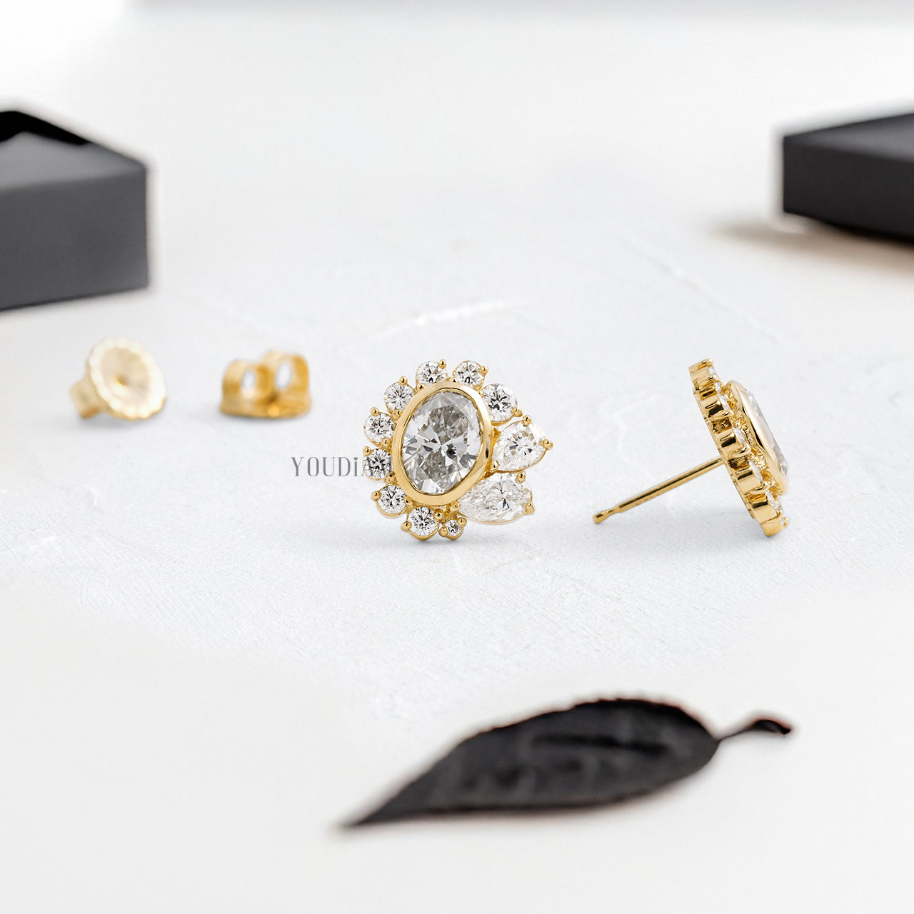 Oval Lab Diamond Studs with Halo of Pear and Round Lab Diamonds - YDJLE57