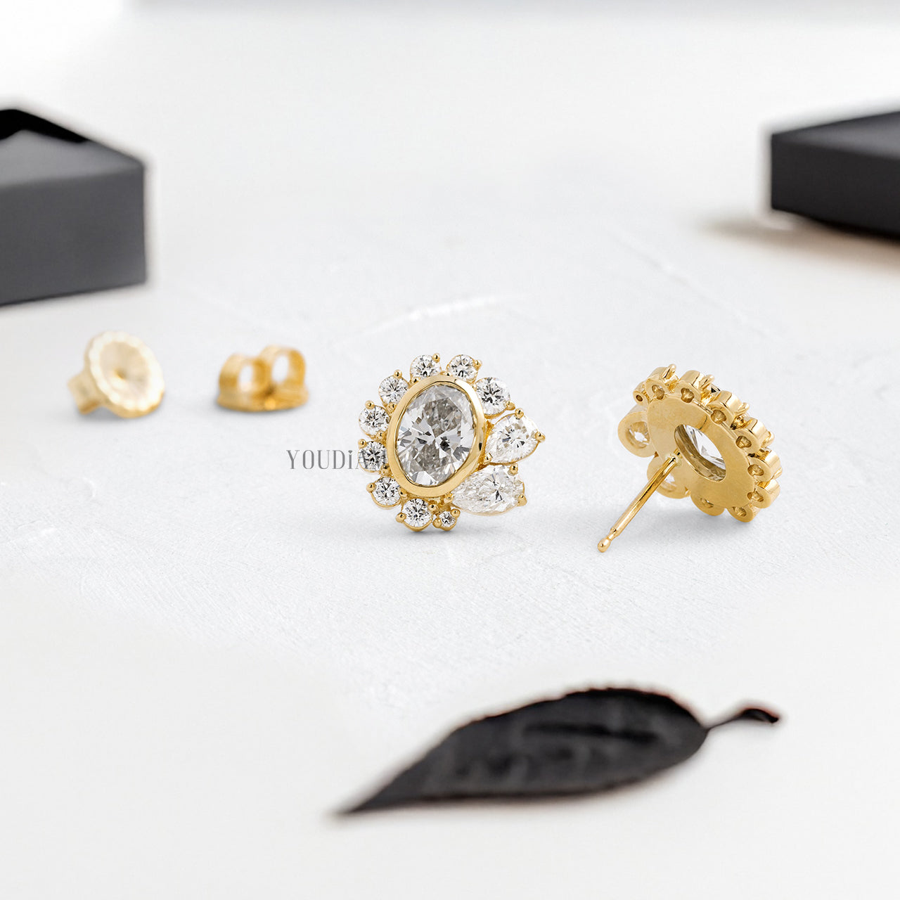 Oval Lab Diamond Studs with Halo of Pear and Round Lab Diamonds - YDJLE57