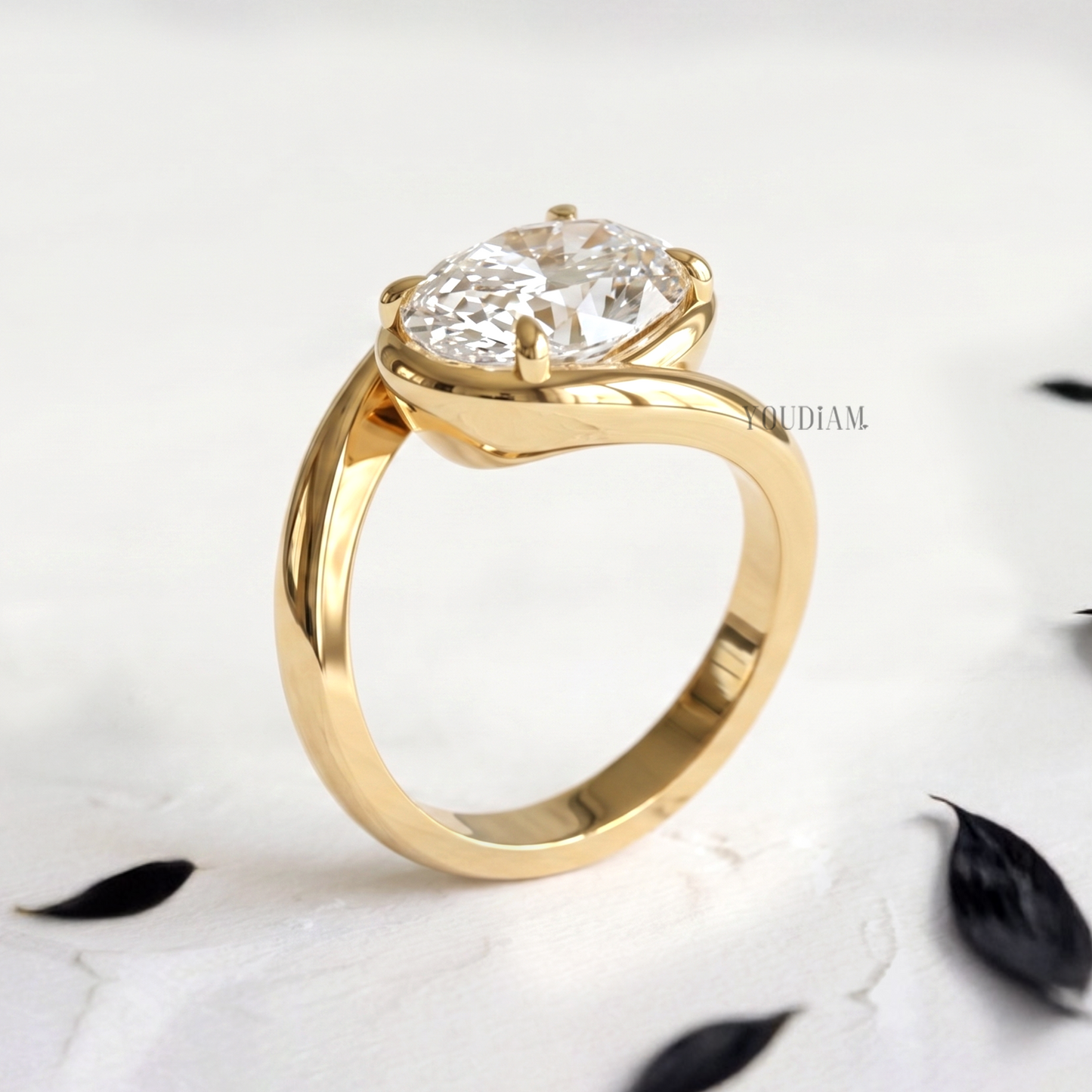 Oval Lab Diamond in Claw and Bypass Setting Ring - YDCJR10