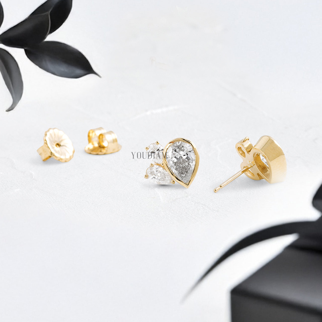 Pear Cut Lab Diamond Studs with Two Accented Pear Diamonds - YDJLE60