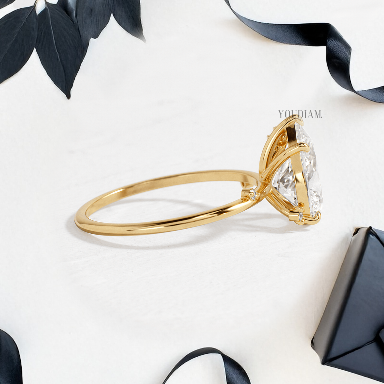 Pear Lab Diamond with Scattered Accent Diamonds Ring - YDJLR144
