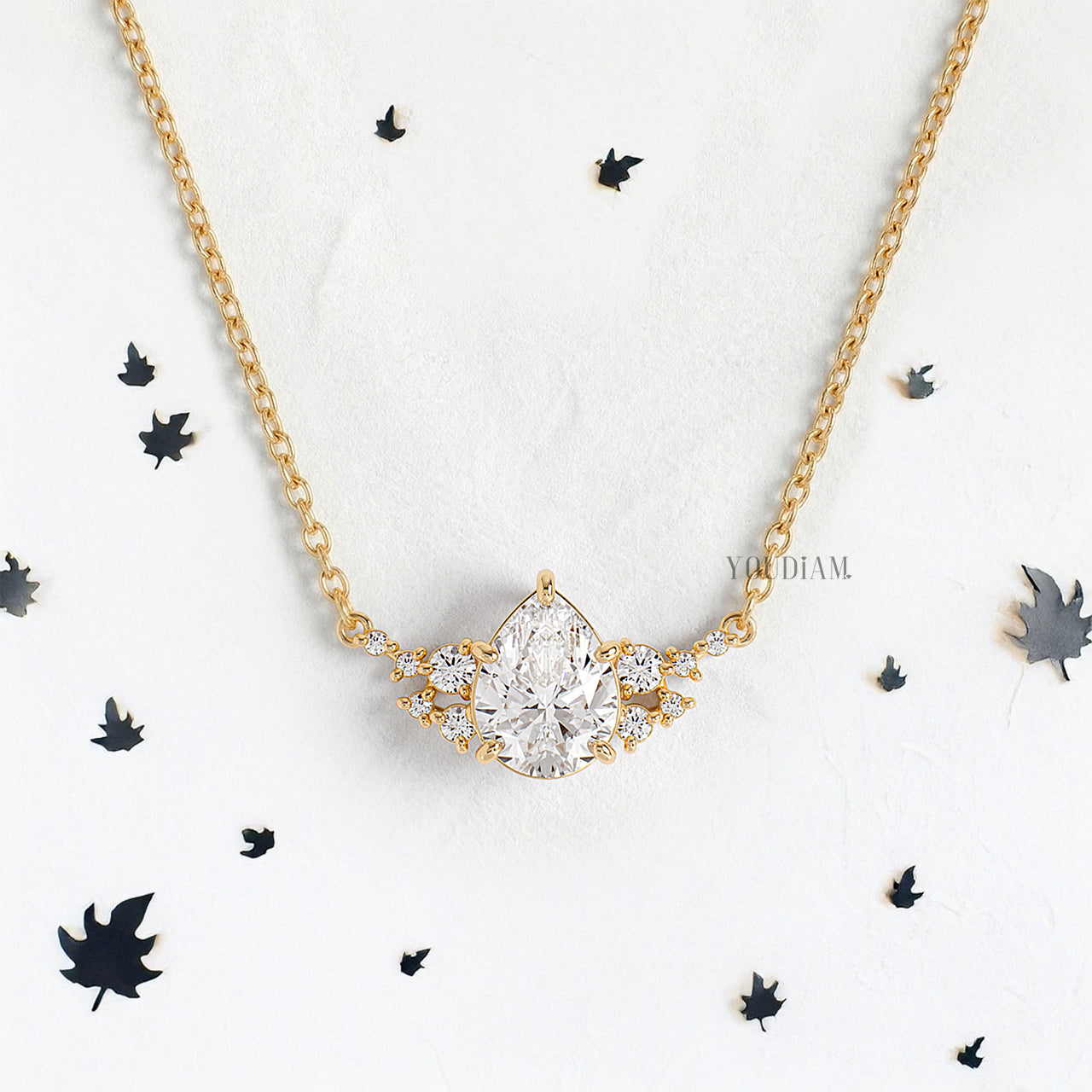 Pear Lab Diamond Pendant with Accent Diamonds and Anchor Chain - YDJLP29