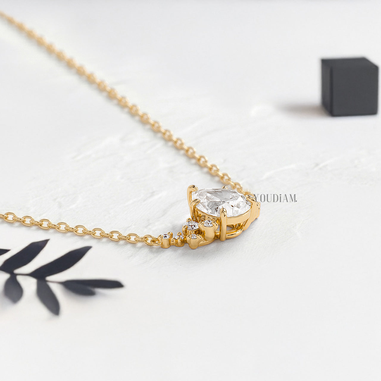 Pear Lab Diamond Pendant with Accent Diamonds and Anchor Chain - YDJLP29