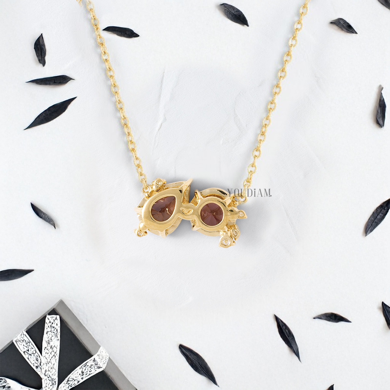 Pear and Round Sapphires Pendant with Accent Diamonds and Anchor Chain - YDJLP17