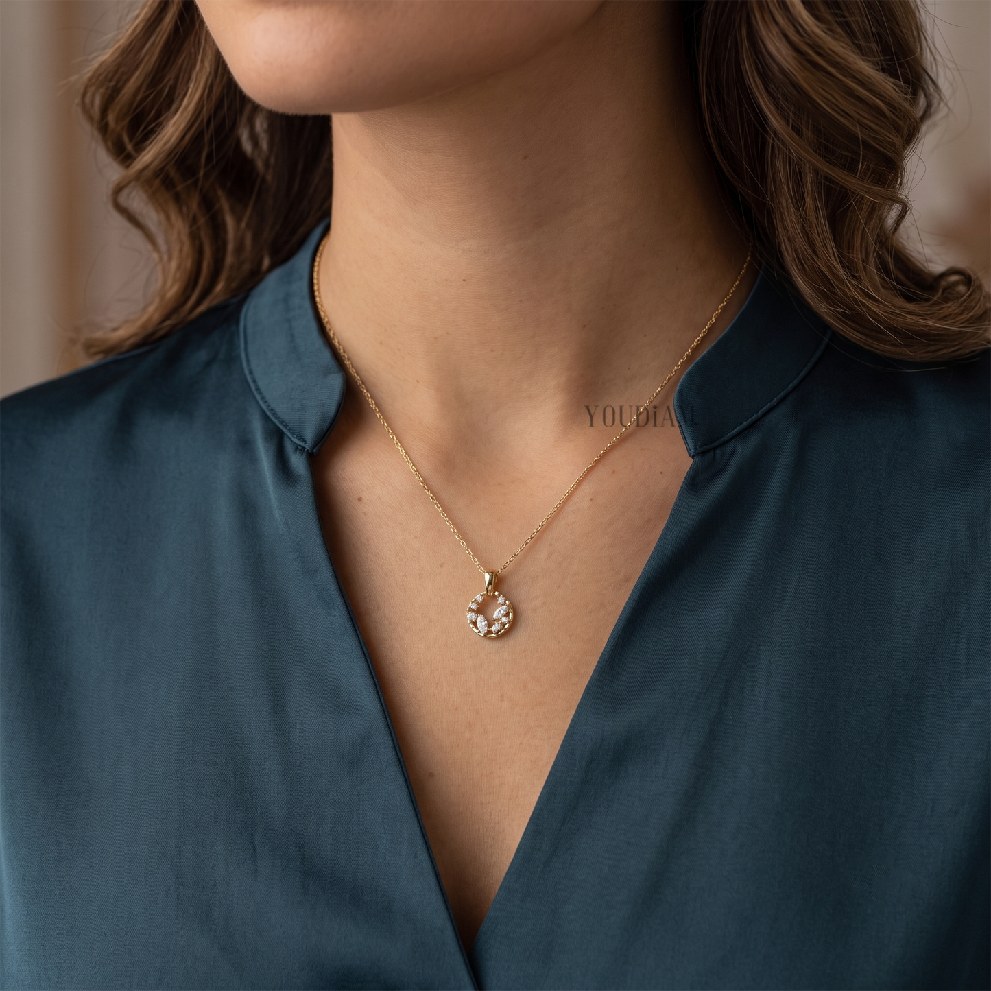 Portal Pendant with Mix Cut Lab Diamonds and Anchor Chain - YDJLP16