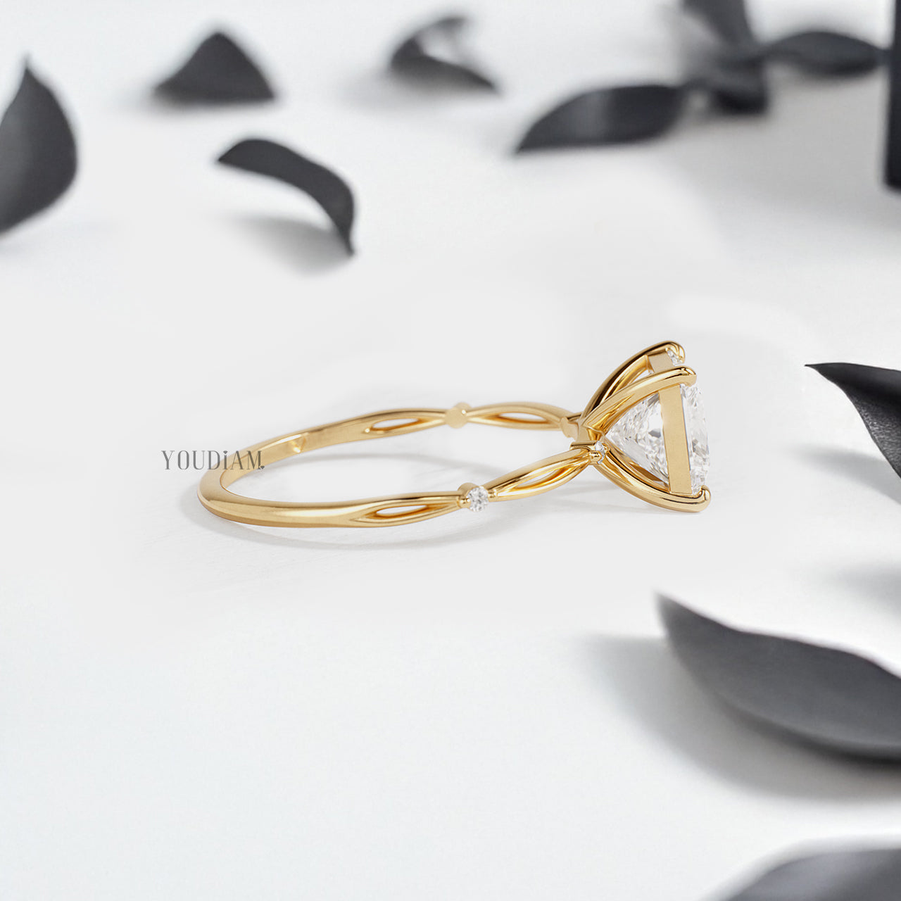 Princess Lab Diamond in Split and Thin Band Ring - YDJLR161