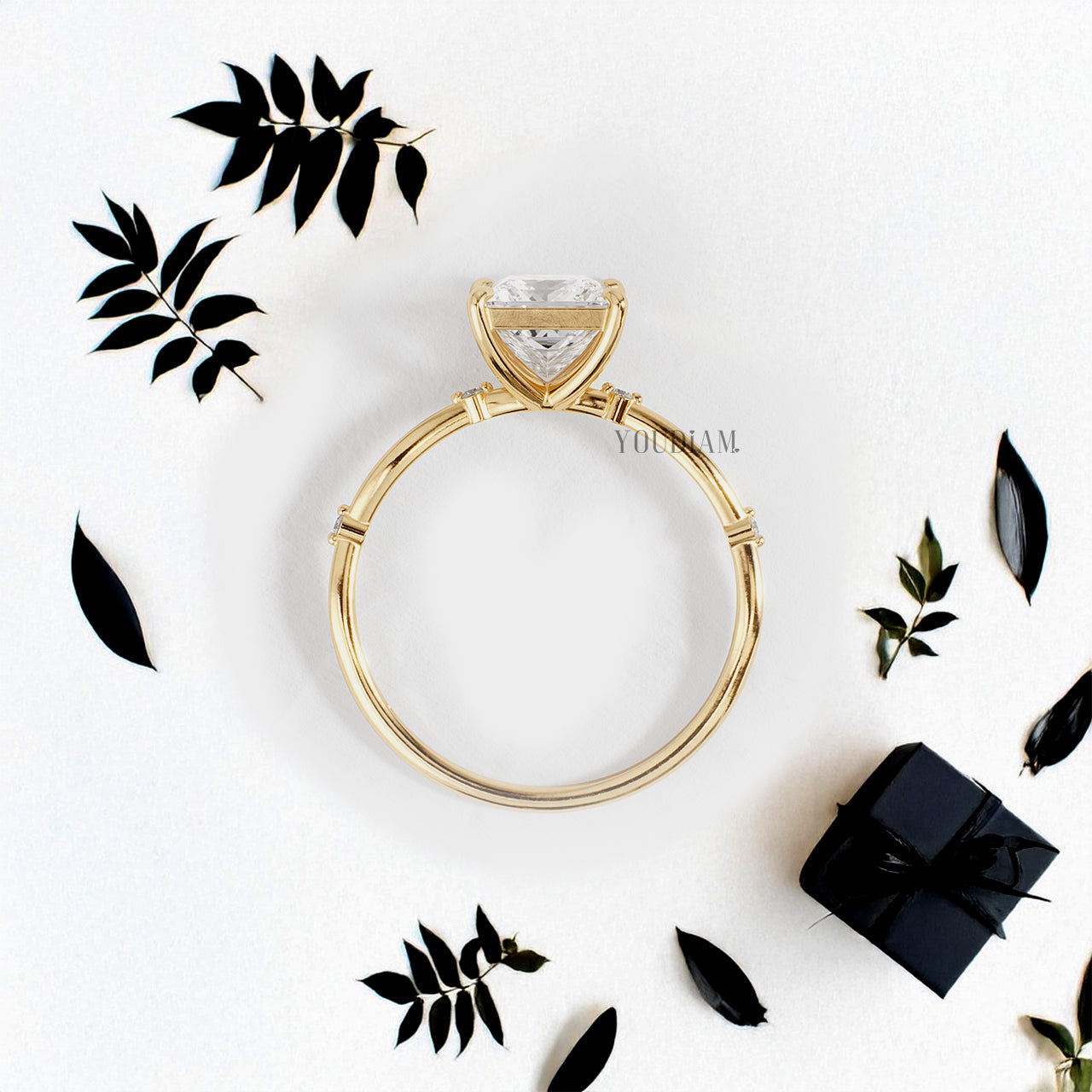 Princess Lab Diamond in Split and Thin Band Ring - YDJLR161