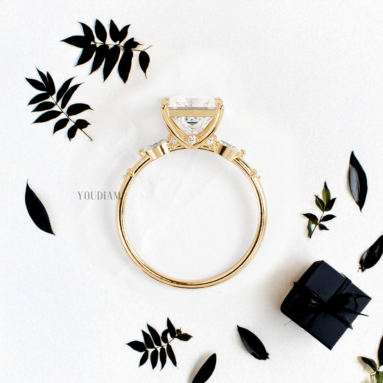 Princess Lab Diamond with Tiny Accented Diamonds Ring - YDJLR170