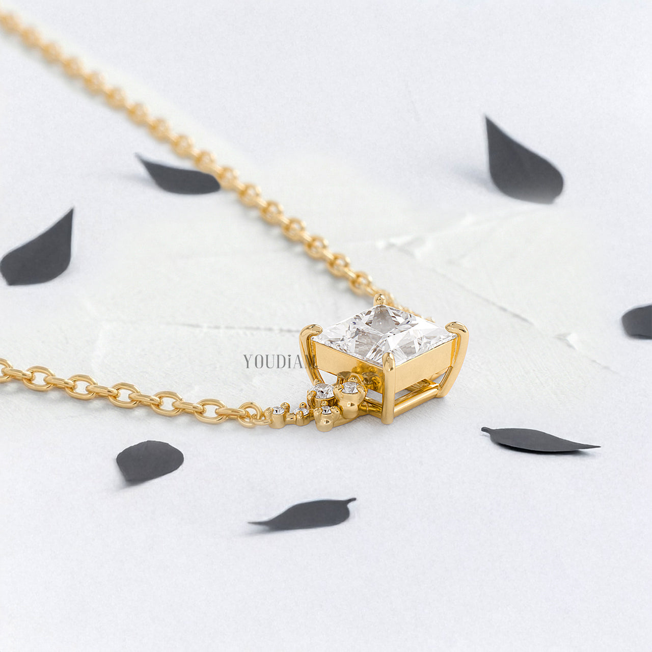 Princess Lab Diamond Pendant with Accent Diamonds and Anchor Chain - YDJLP33