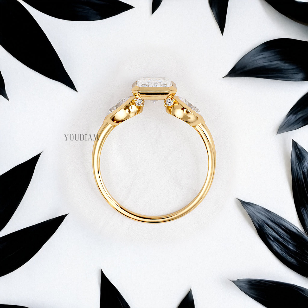 Radiant Lab Diamond with Accented Two Pears in Bezel Setting Ring - YDJLR189