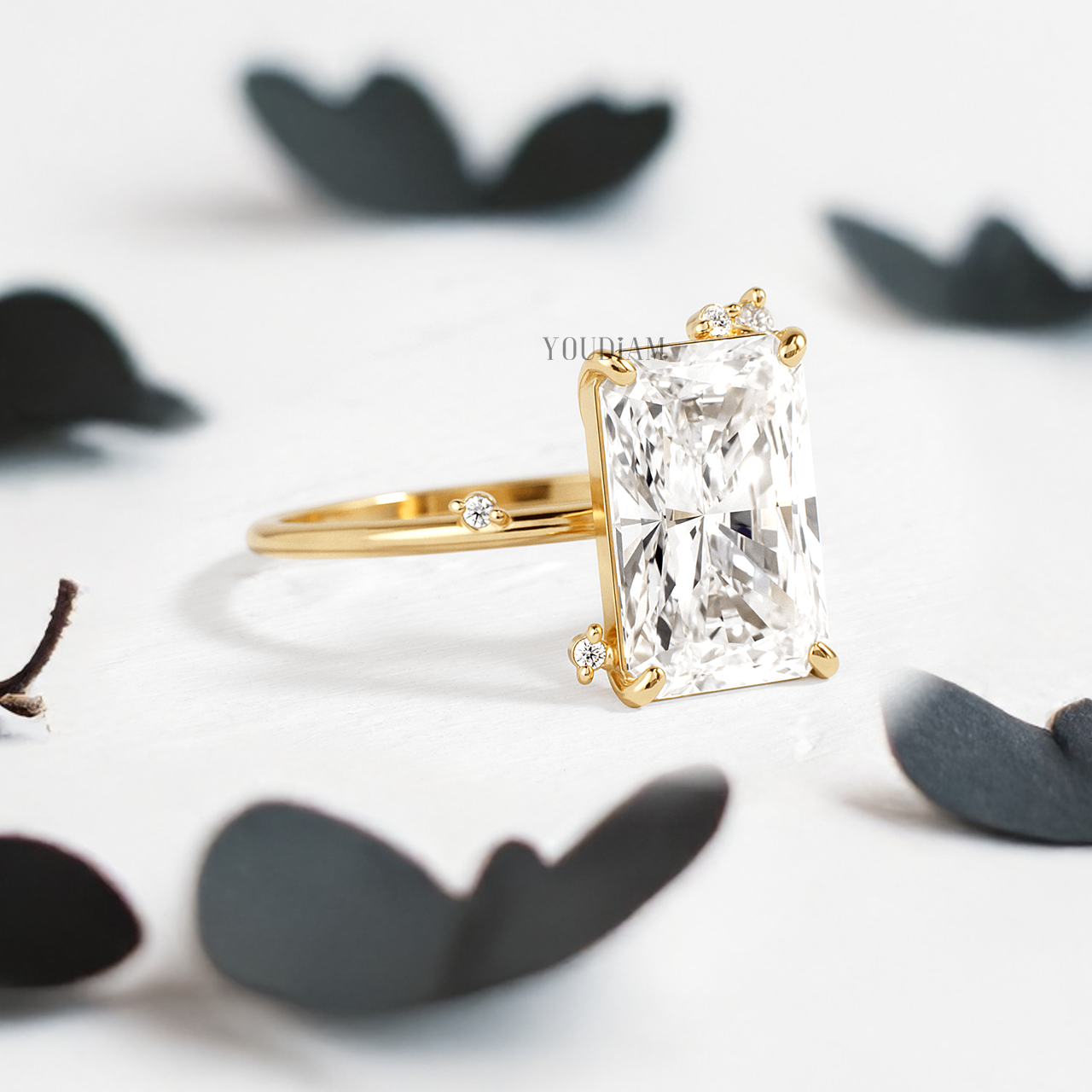 Radiant Lab Diamond with Scattered Accent Diamonds Ring - YDJLR140