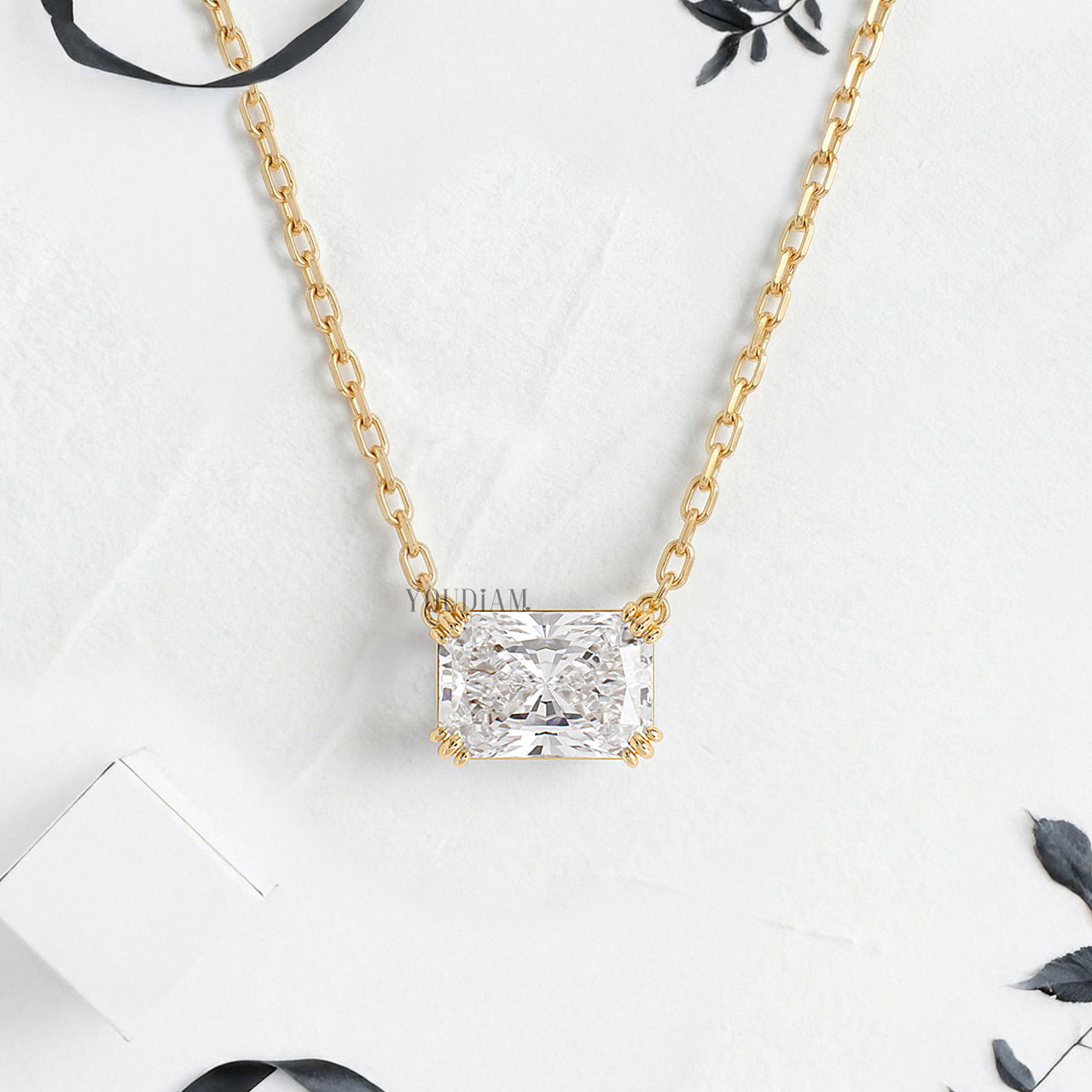Radiant Lab Diamond Solitaire Pendant in Trio Prongs and Anchor Chain - YDJLP55