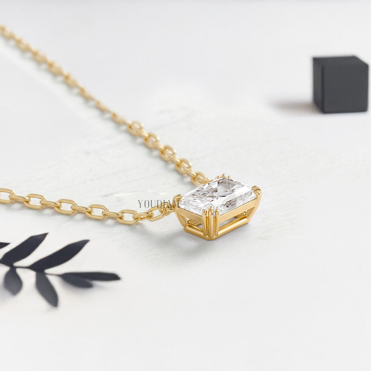 Radiant Lab Diamond Solitaire Pendant in Trio Prongs and Anchor Chain - YDJLP55