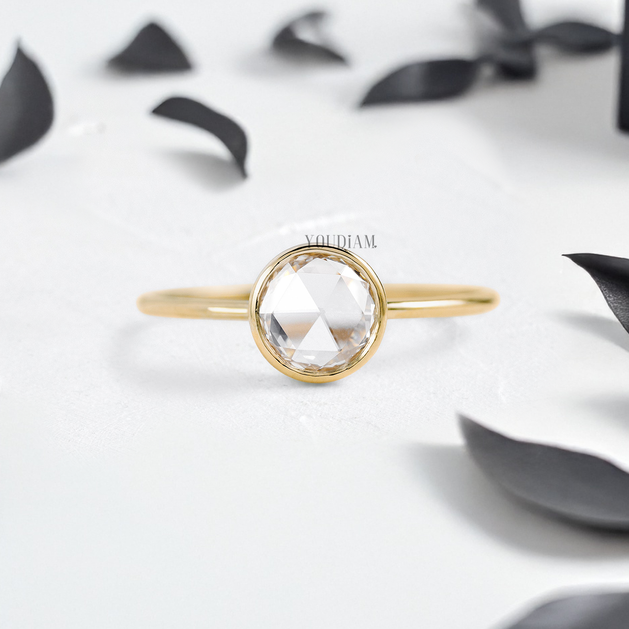 Rose Cut Round Lab Diamond with Hidden Halo in Bezel Setting Ring - YDJLR153