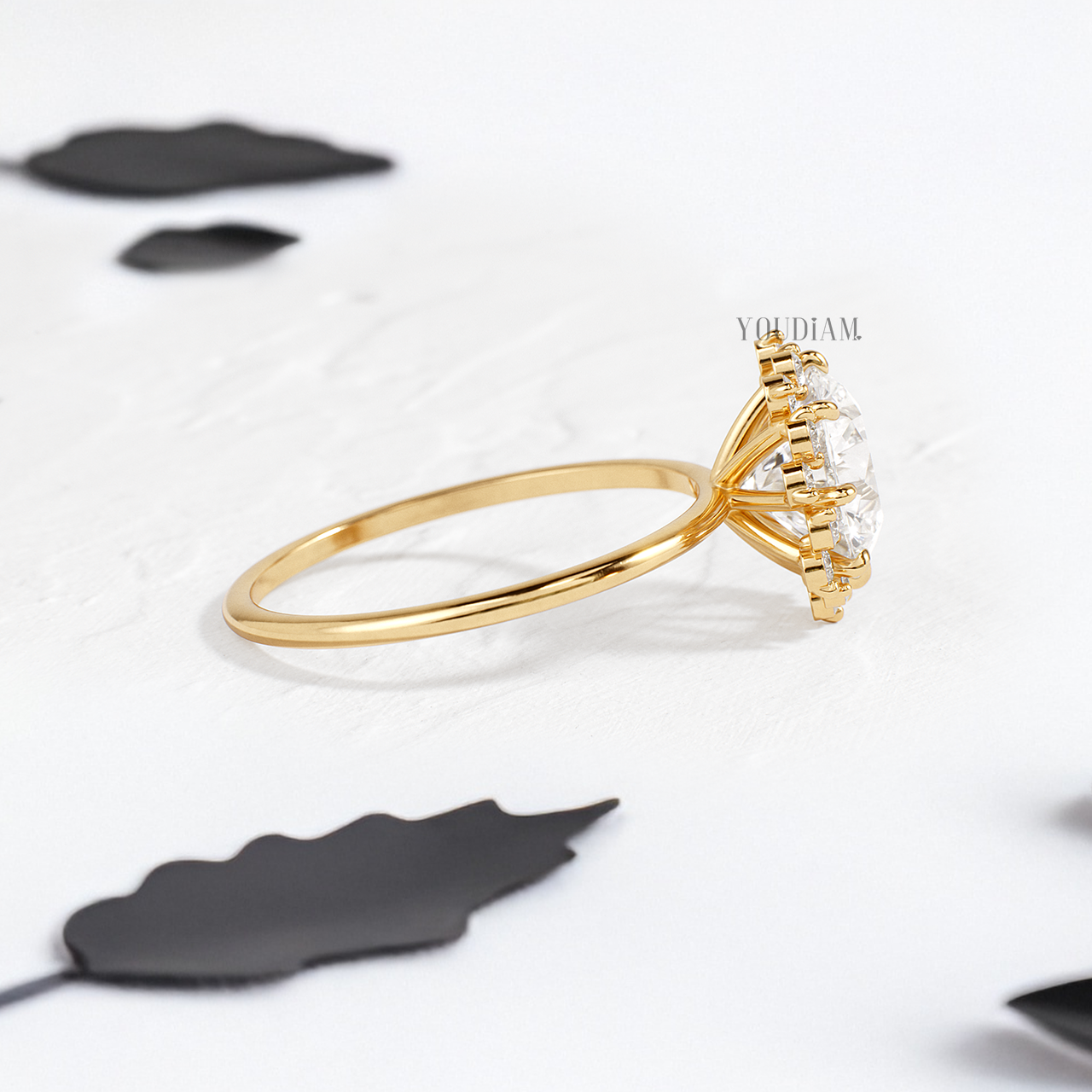 Round Lab Diamond in Eight Prongs with Accented Halo Diamonds Ring - YDJLR158