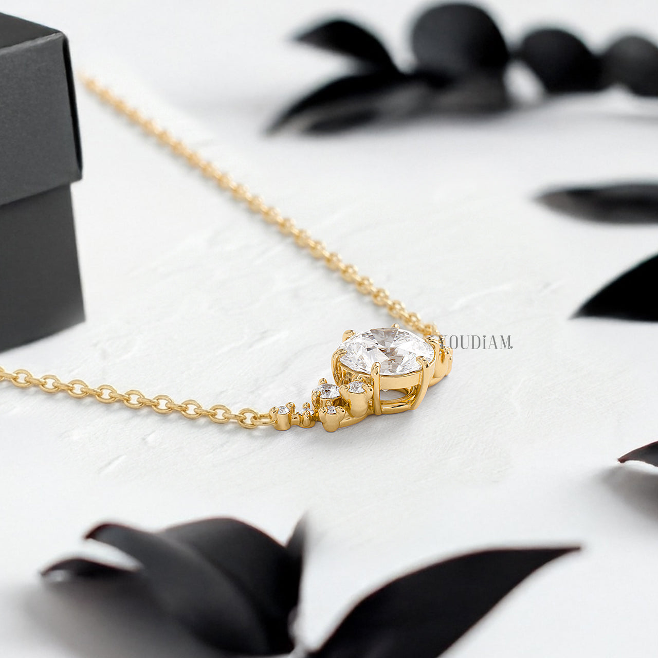 Round Lab Diamond Pendant with Accent Diamonds and Anchor Chain - YDJLP26