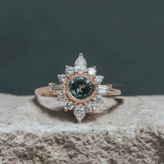 Snowflake Halo Lab Created Green Diamond in a Ballerina Ring - EUDJLR24