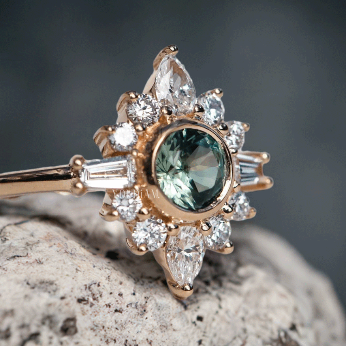 Snowflake Halo Lab Created Green Diamond in a Ballerina Ring - EUDJLR24