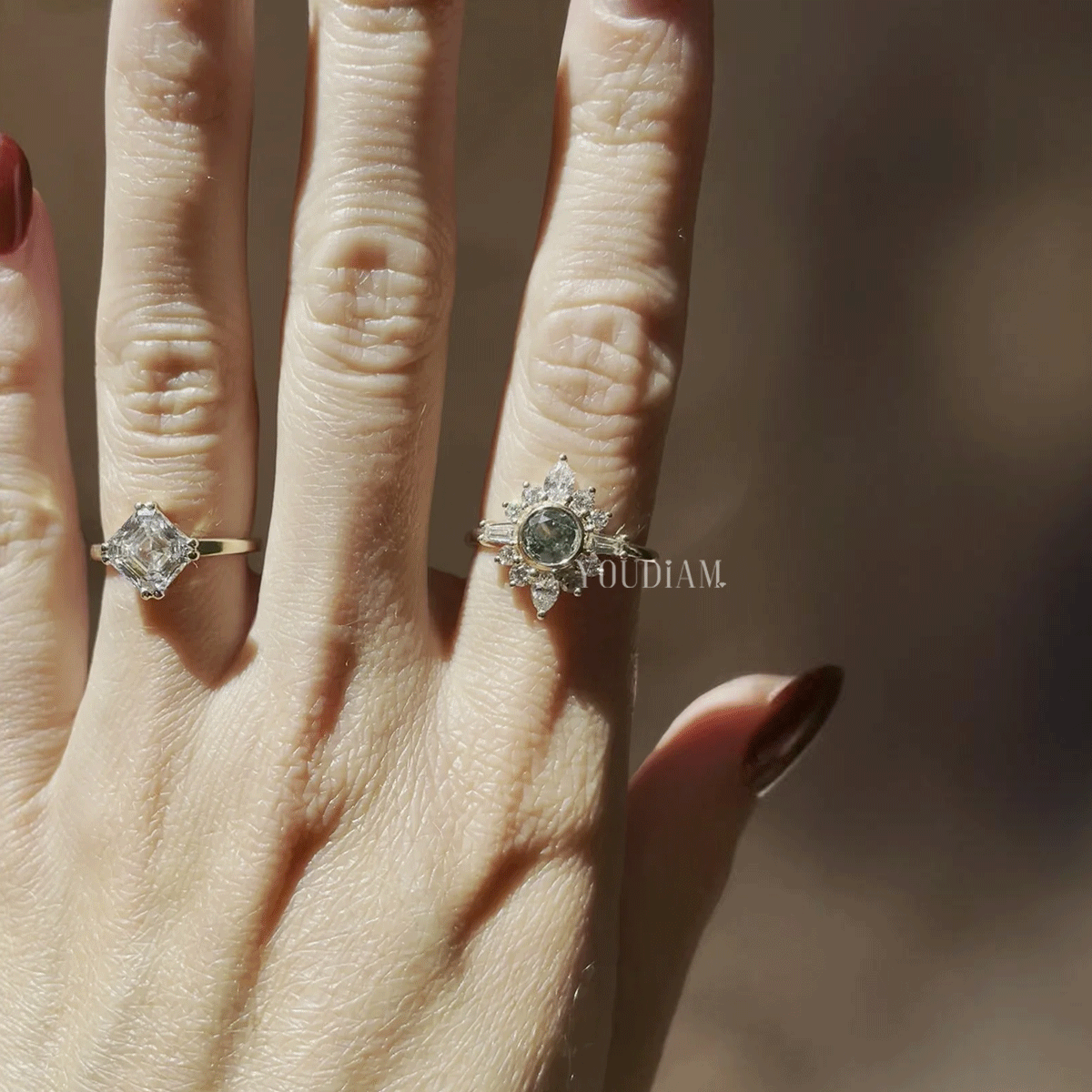 Snowflake Halo Lab Created Green Diamond in a Ballerina Ring - EUDJLR24
