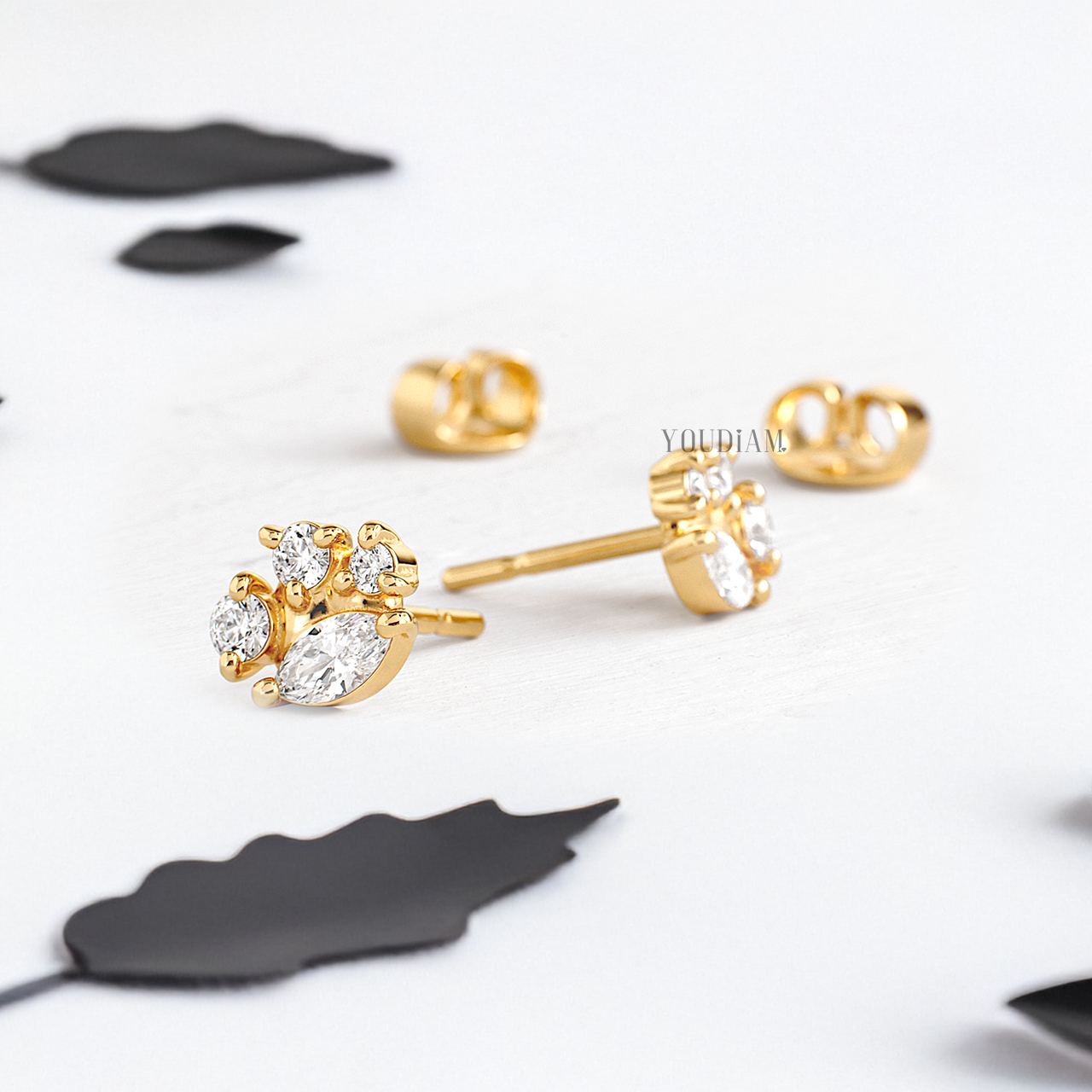 Tetrad with Round and Marquise Lab Diamonds Studs Earrings - YDJLE15