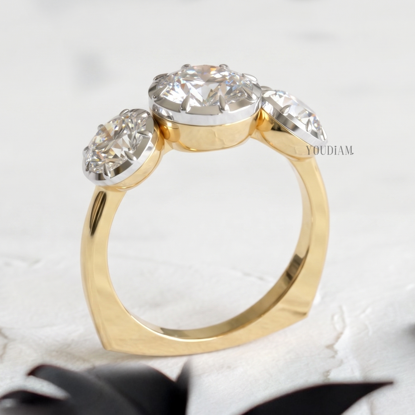 Three OEC Lab Diamonds in Bezel and Claw Prong Setting with Euro Shank Ring - YDCJR09