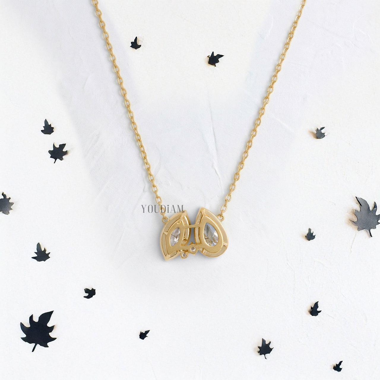 Toi Et Moi Pendant with Blue Pear and White Marquise Cut Lab Diamonds in Bezel Setting and Anchor Chain - YDJLP56