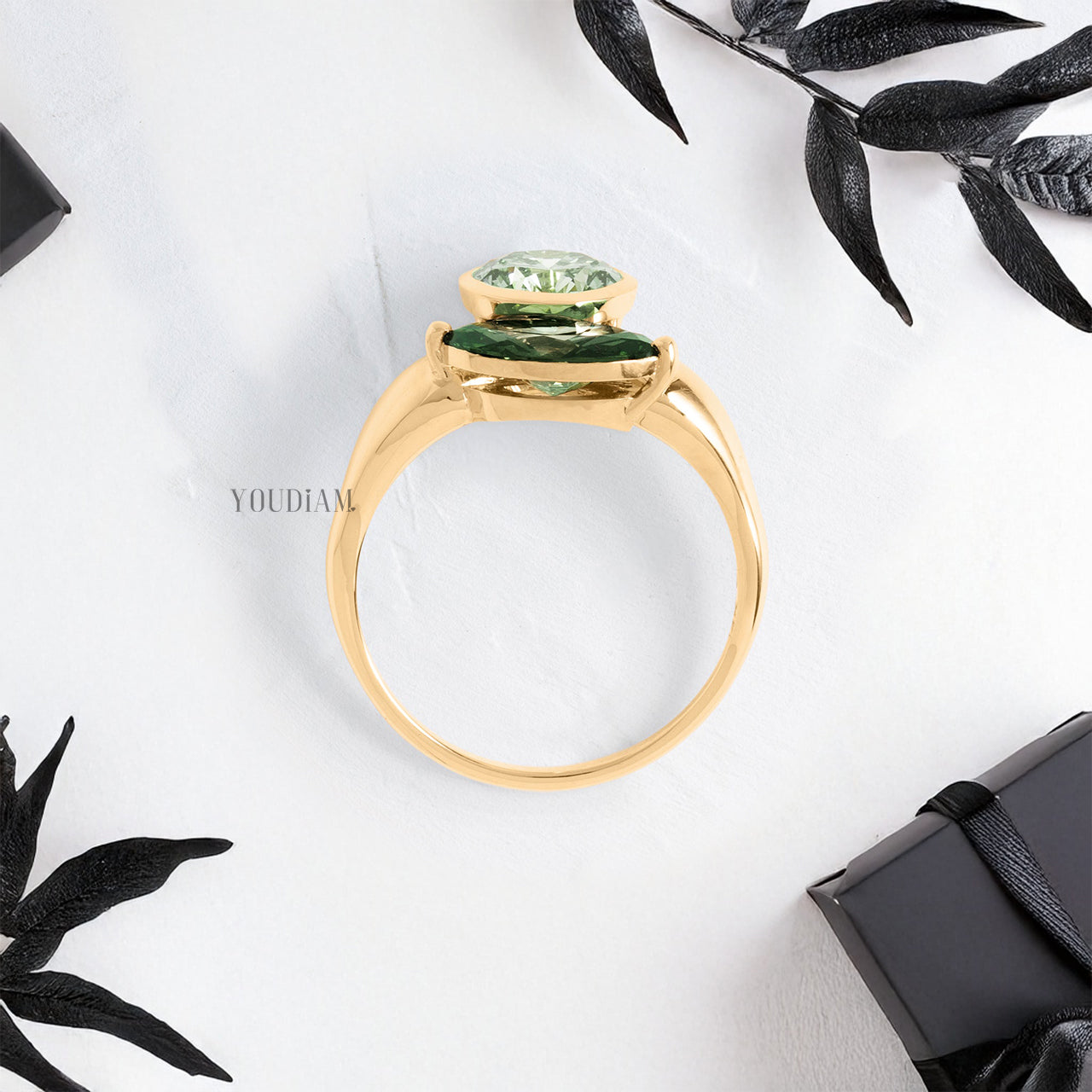 Toi Et Moi Ring with Green Marquise and Round Lab Diamonds - YDJLR178