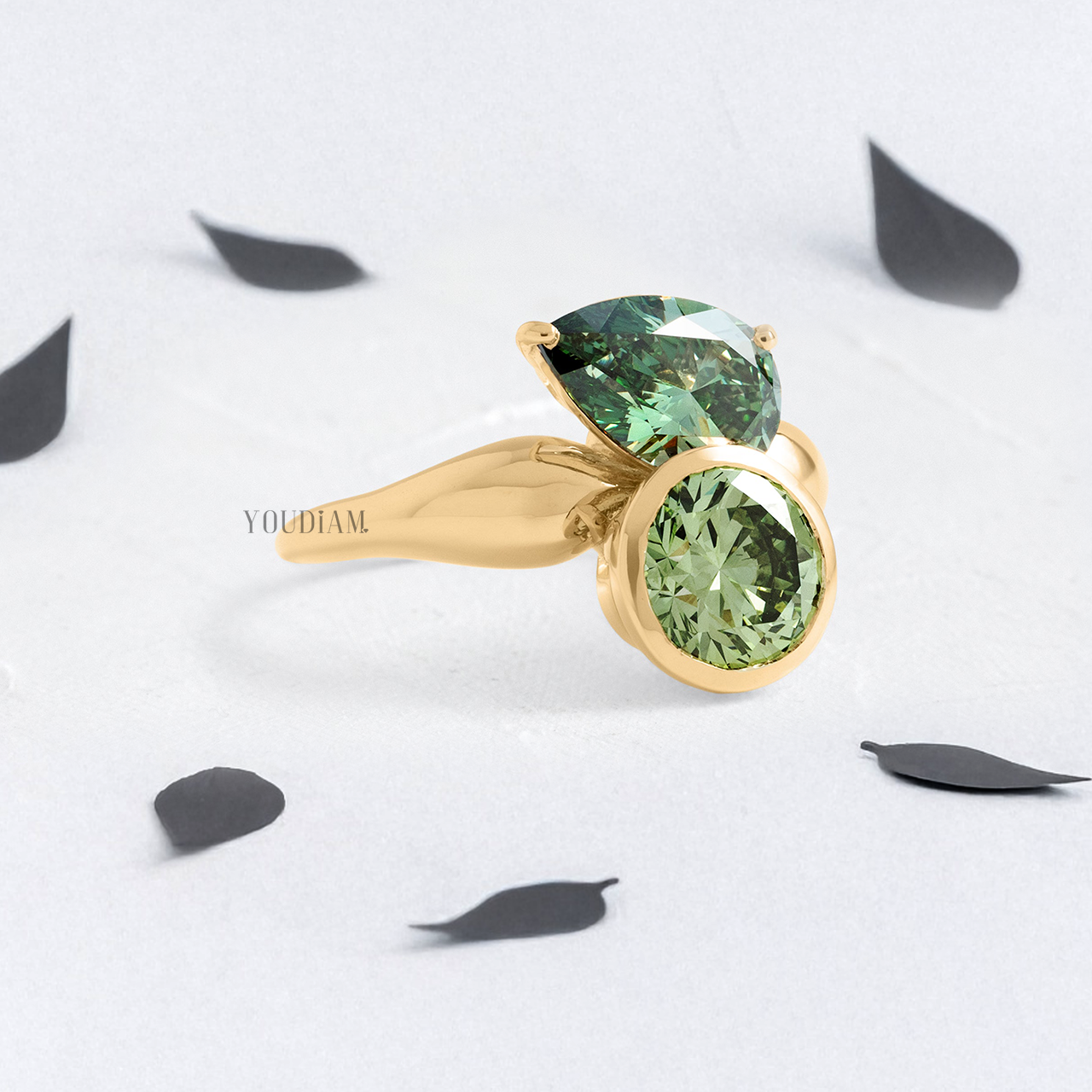 Toi Et Moi Ring with Green Pear and Round Lab Diamonds - YDJLR177