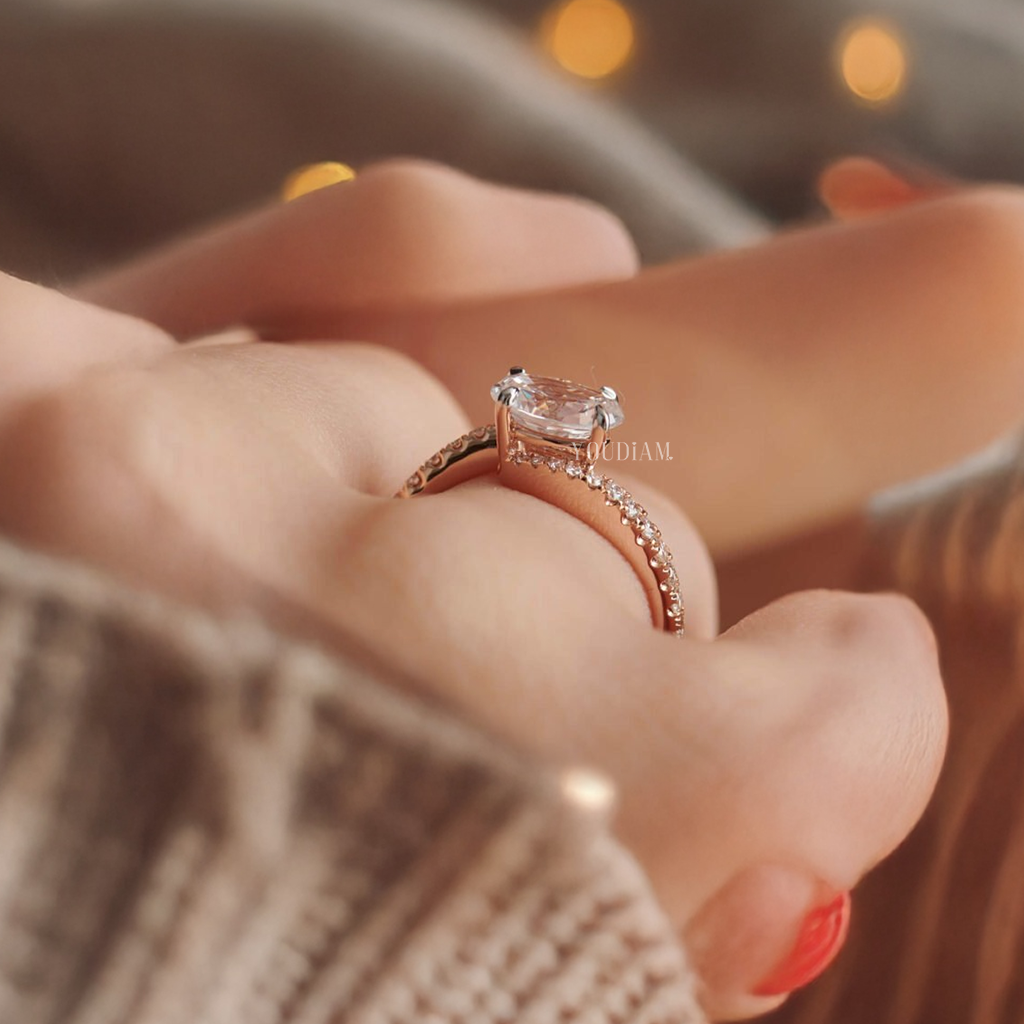 Bypass Bezel Set Oval Lab Diamond Ring, Bypass Shank Diamond Ring - EUDJLR62