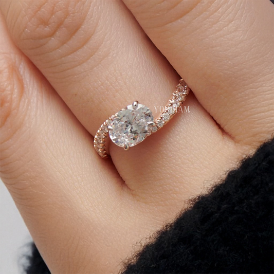 Bypass Bezel Set Oval Lab Diamond Ring, Bypass Shank Diamond Ring - EUDJLR62